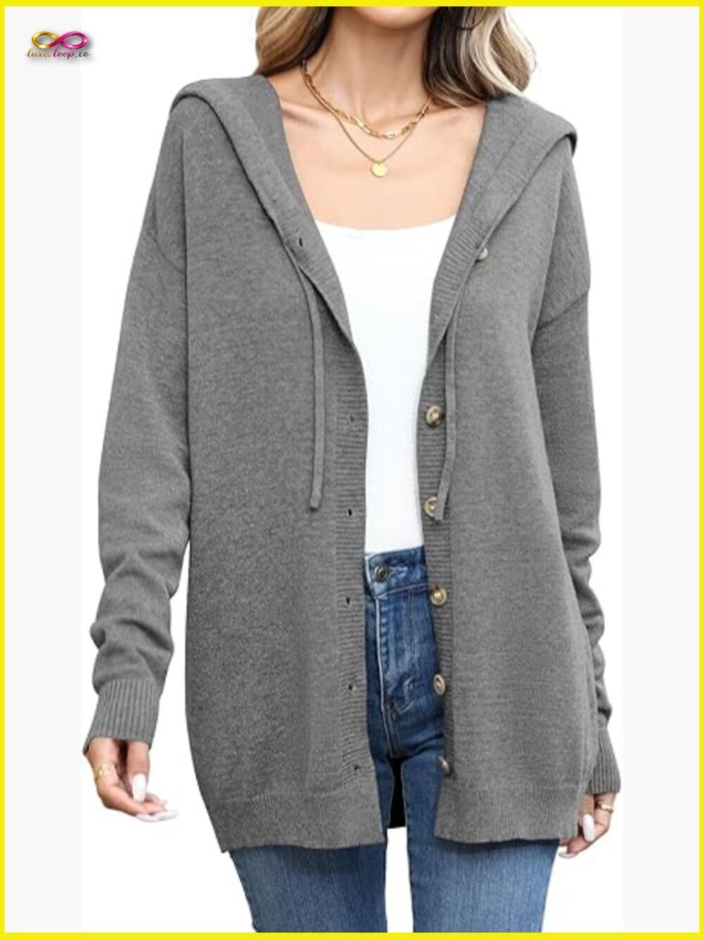 Button Down Hooded Cardigan Long Sleeve Knit Open Front Oversized Winter Coat